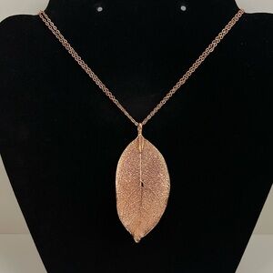 Rose Gold Leaf Pendant Long Necklace